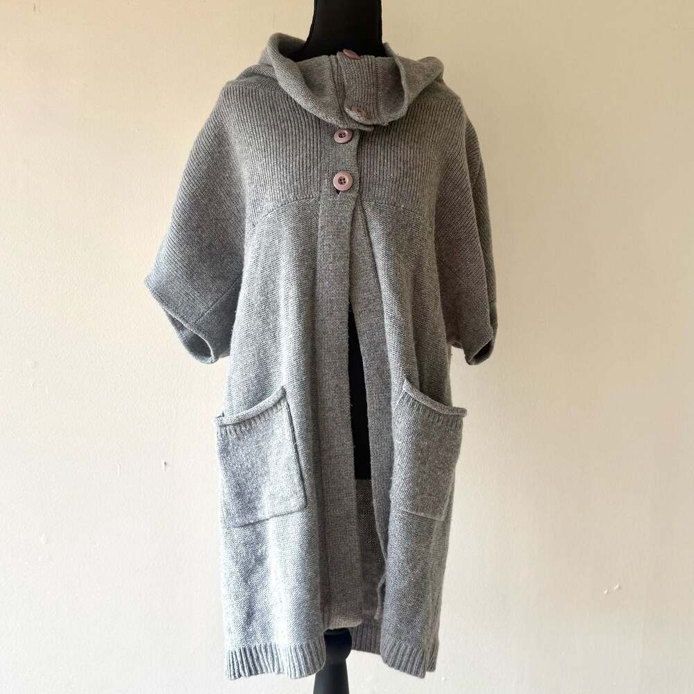 Halogen Gray Buttoned Baggy Poncho Cape Coat Wool Blend